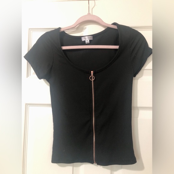 J For Justify Zip Ribbed Top - Picture 1 of 4